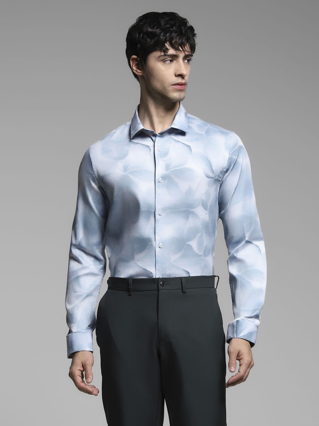 White Floral Print Cotton Shirt