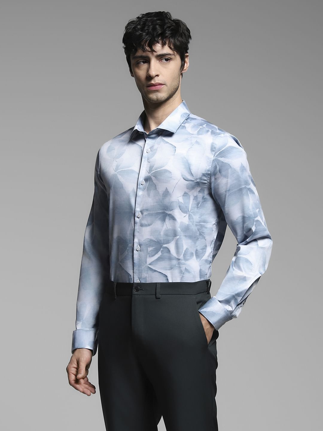 White Floral Print Cotton Shirt