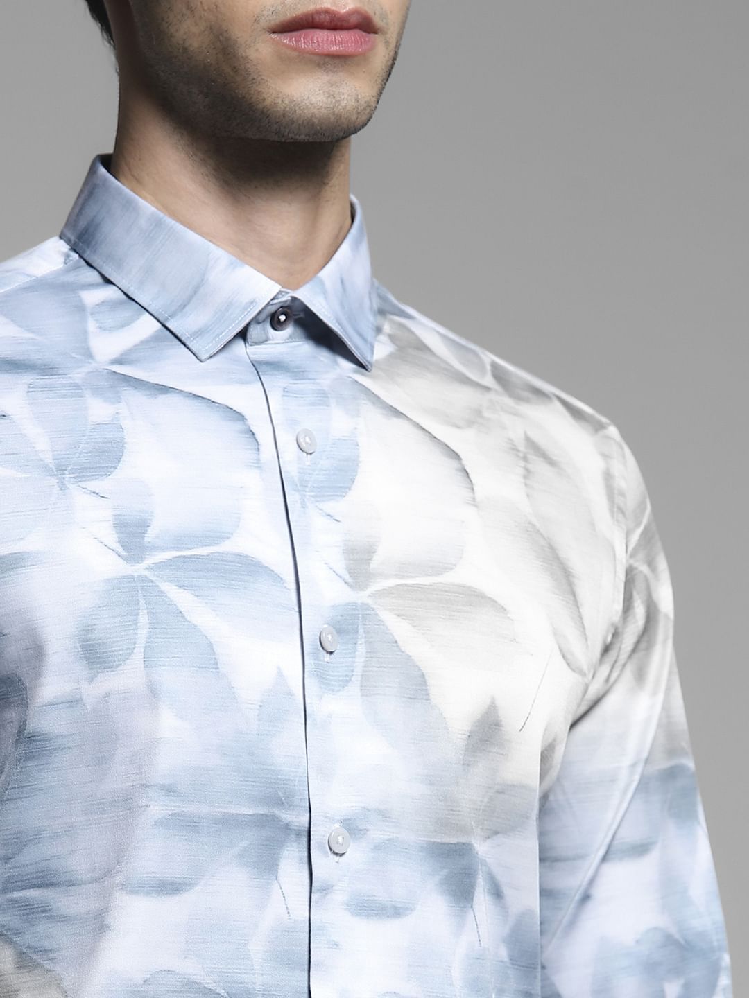 White Floral Print Cotton Shirt