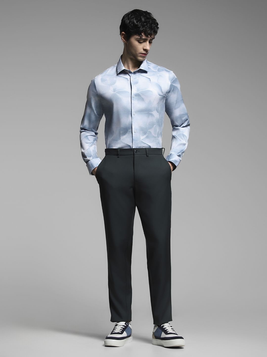 White Floral Print Cotton Shirt