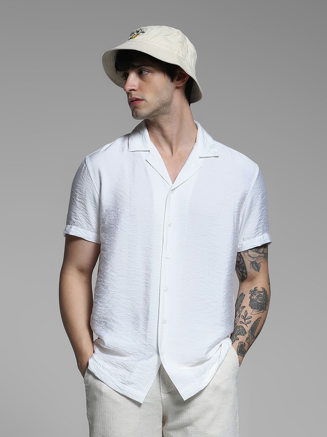 White Viscose Comfort Fit Shirt - S
