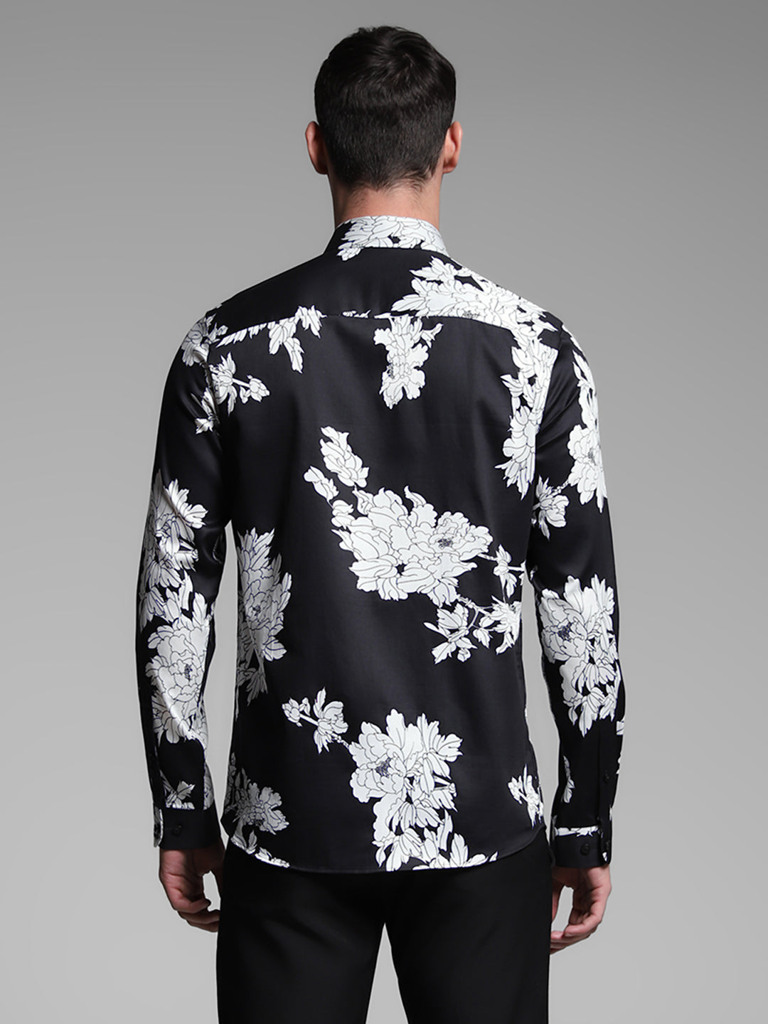 Men's Cotton Slim Fit Black Floral Print Shirt