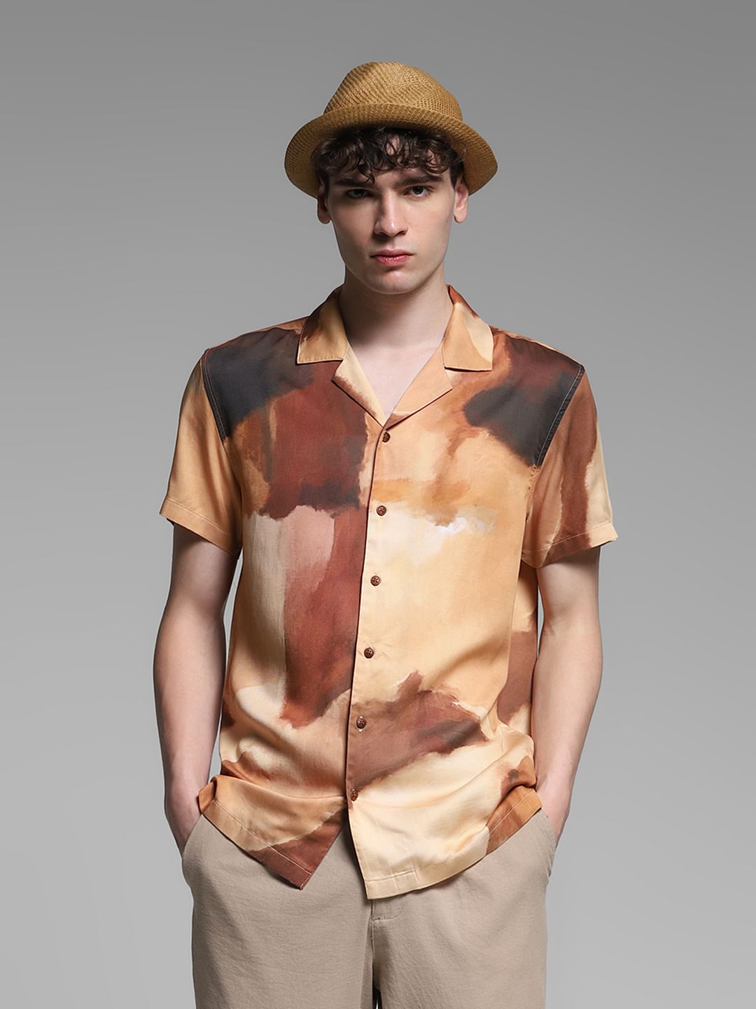 Brown Printed Lyocell Shirt