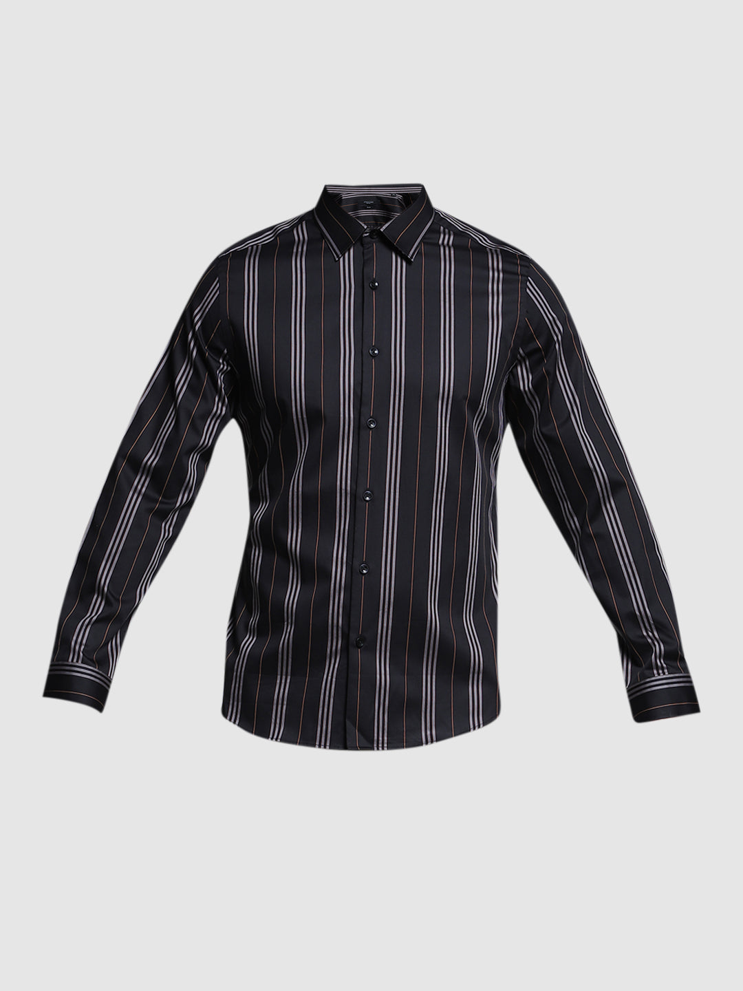 Men's Black Cotton Striped Slim Fit Shirt