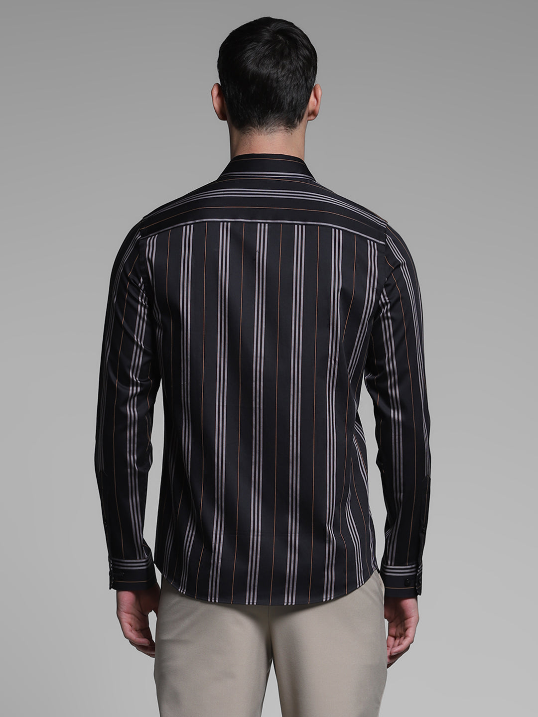 Men's Black Cotton Striped Slim Fit Shirt