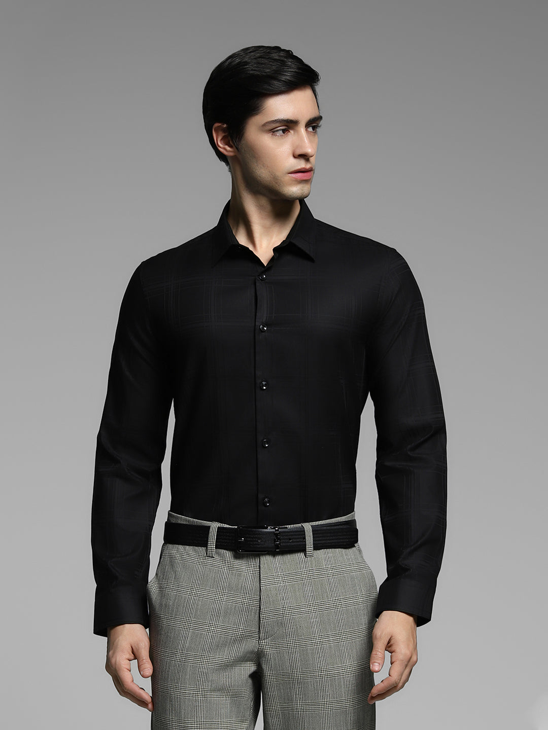 Black Check Print Cotton Shirt - S