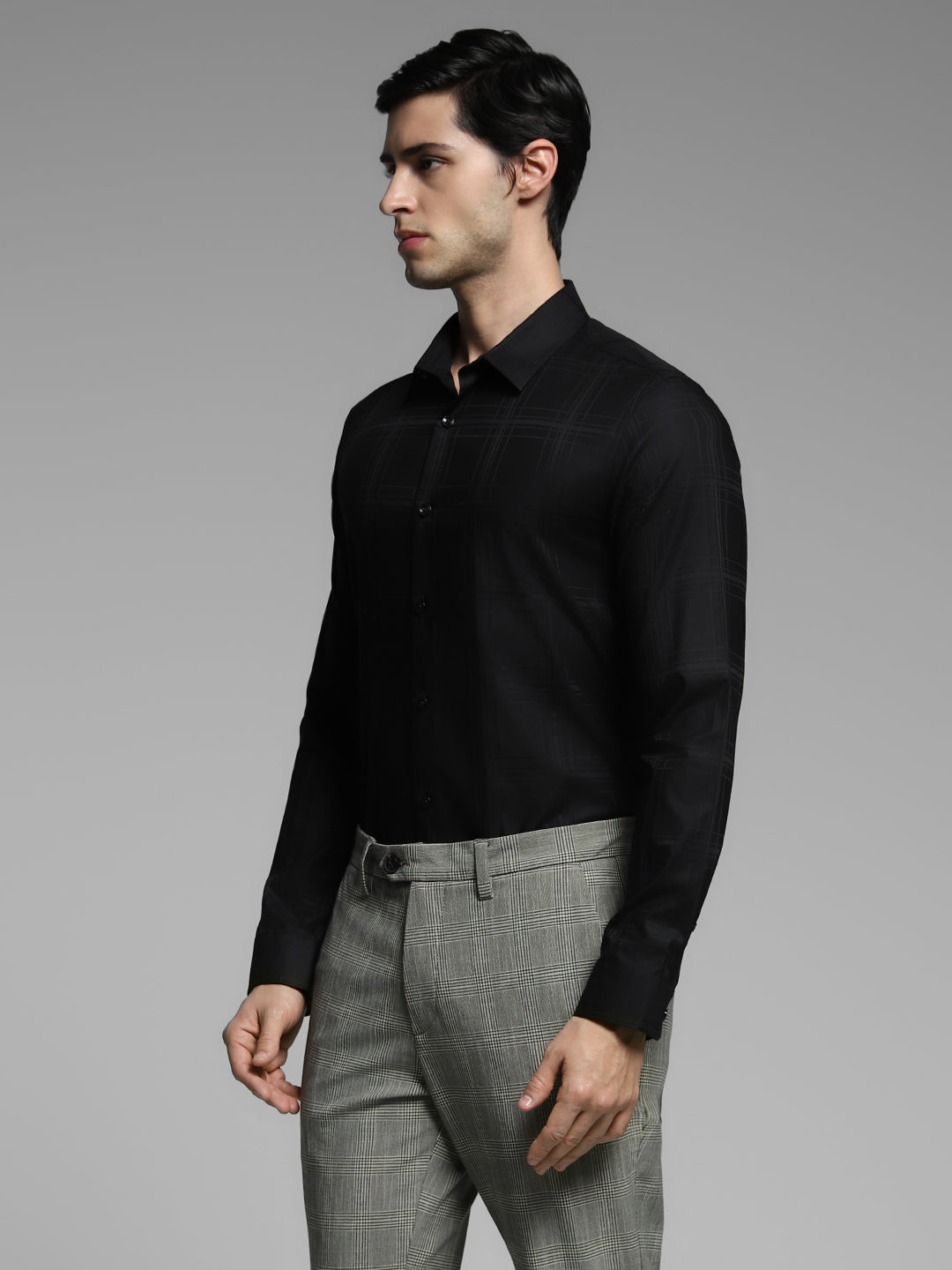 Black Check Print Cotton Shirt