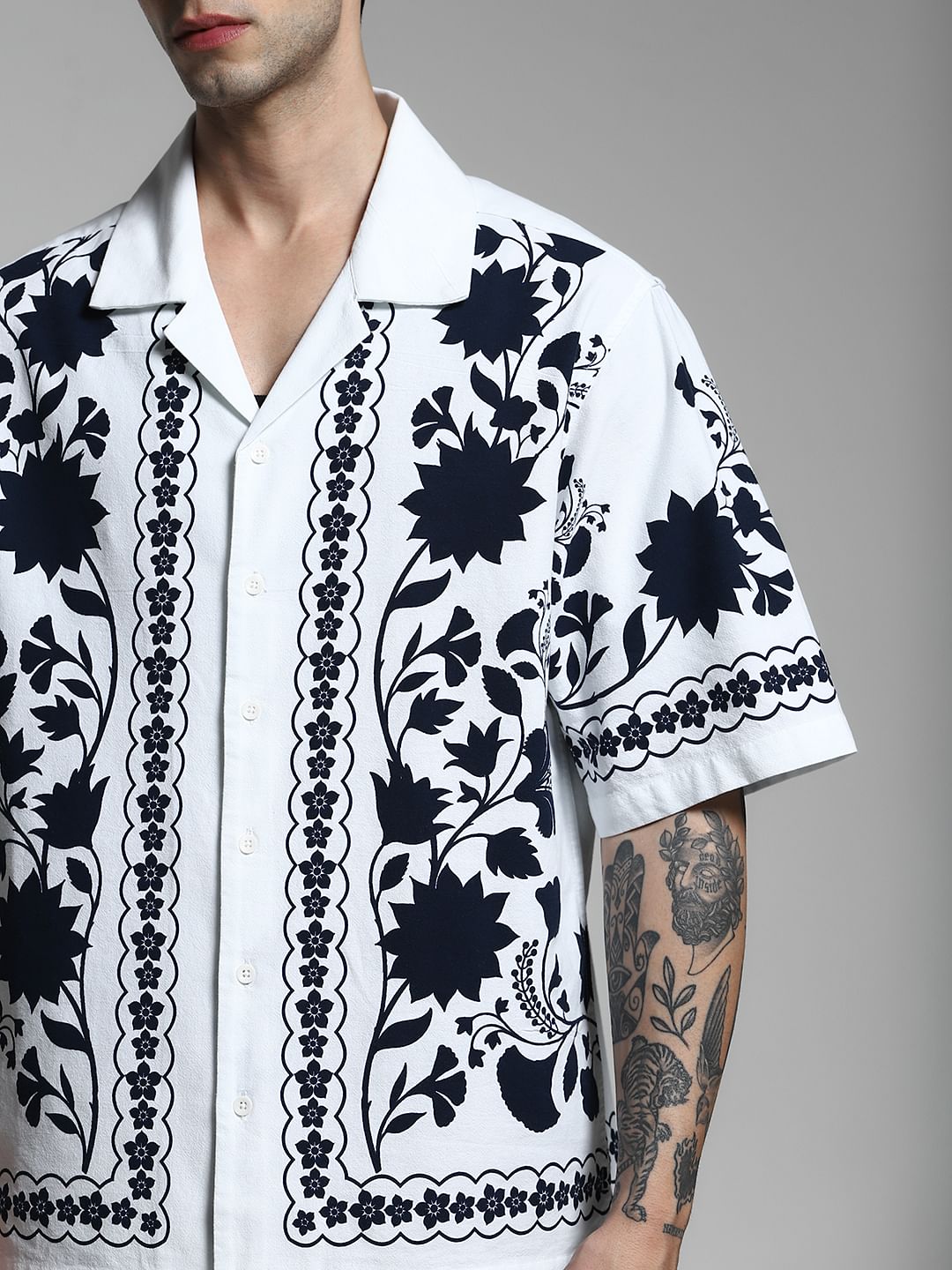 White Printed Oversized Shirt