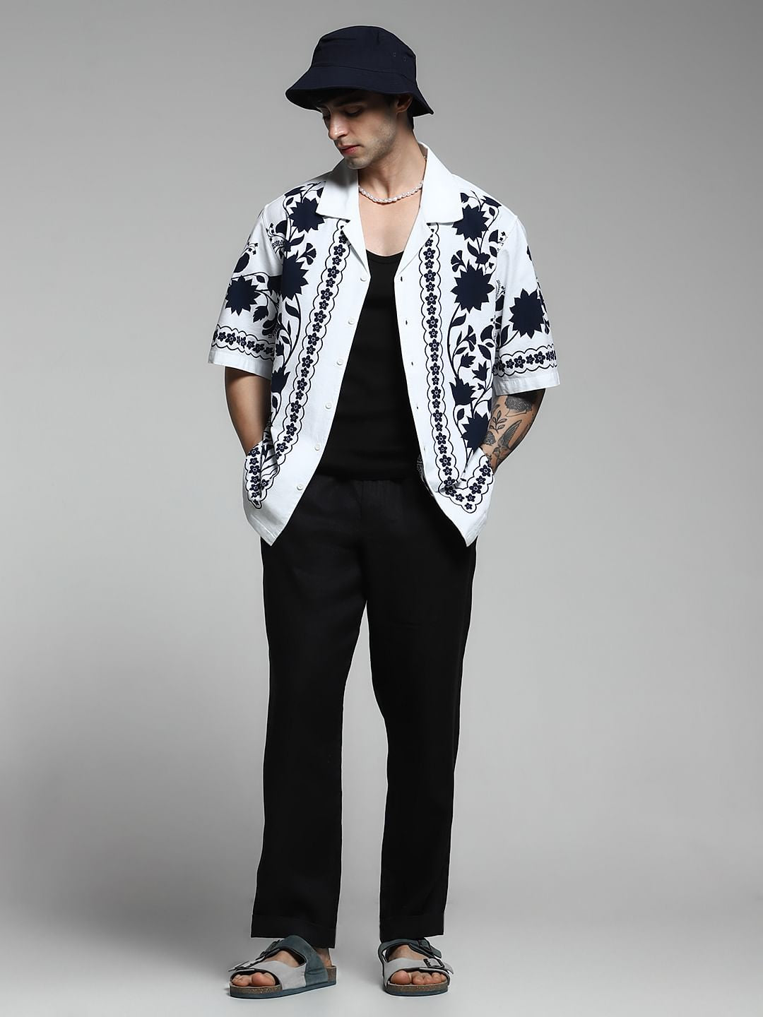 White Printed Oversized Shirt