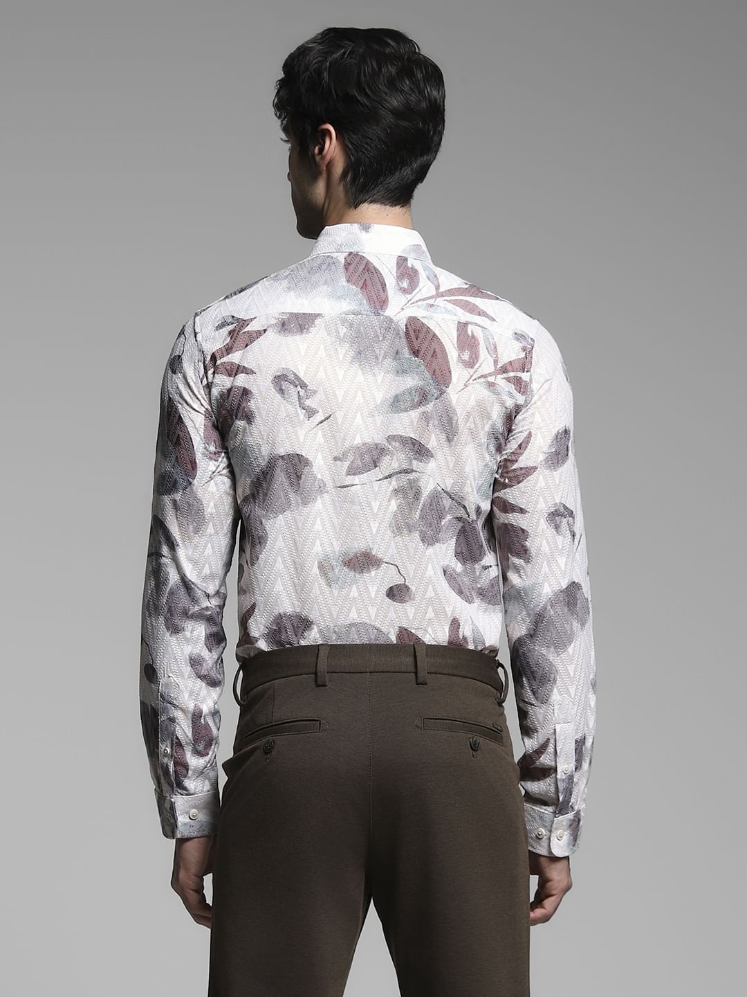 Light Beige Printed Full Sleeves Shirt