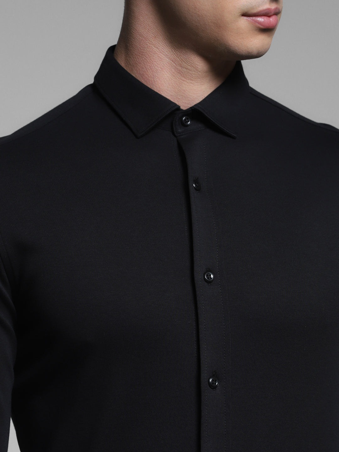 Black Cotton Knit Shirt