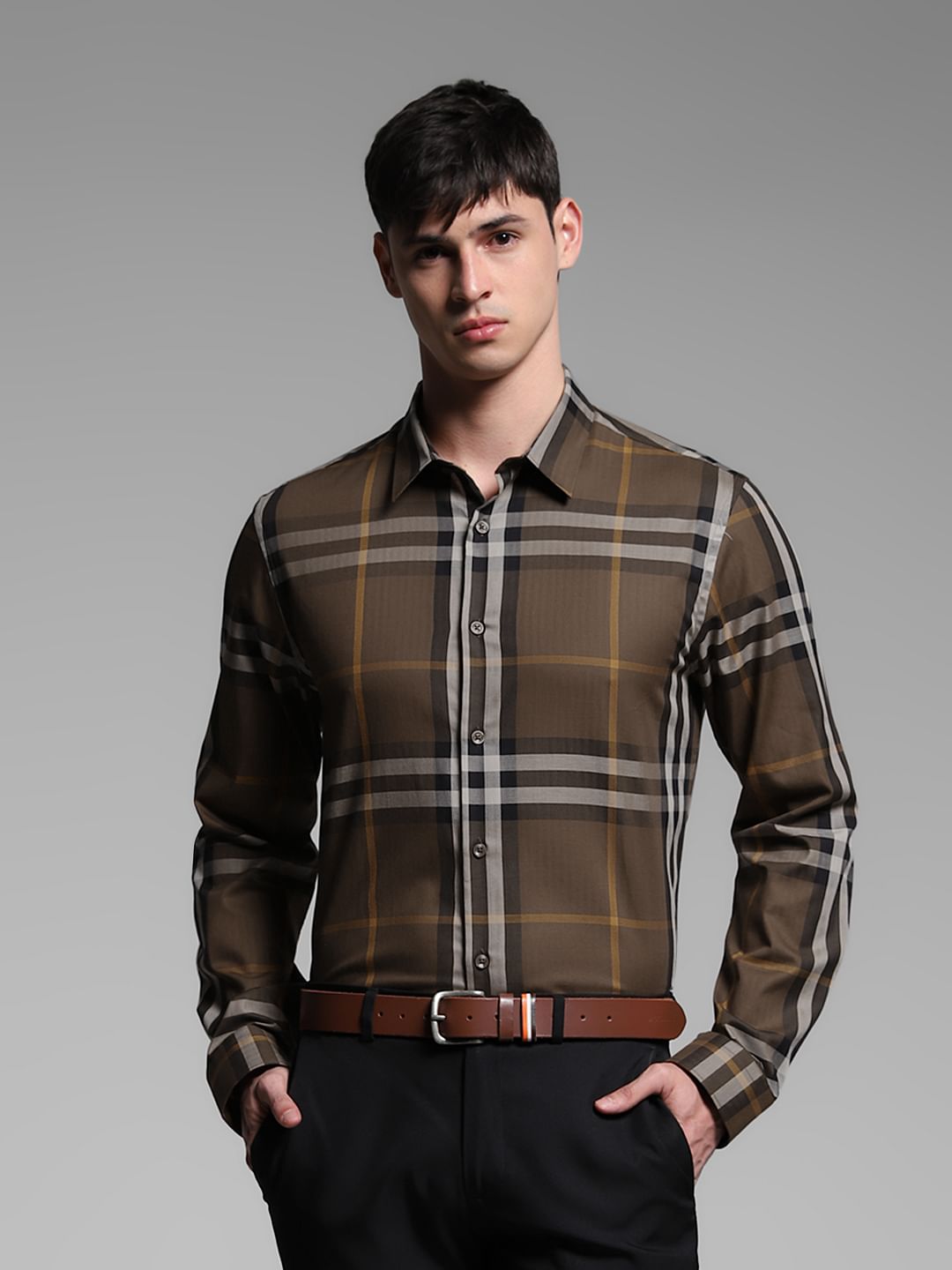 Brown Check Cotton Shirt