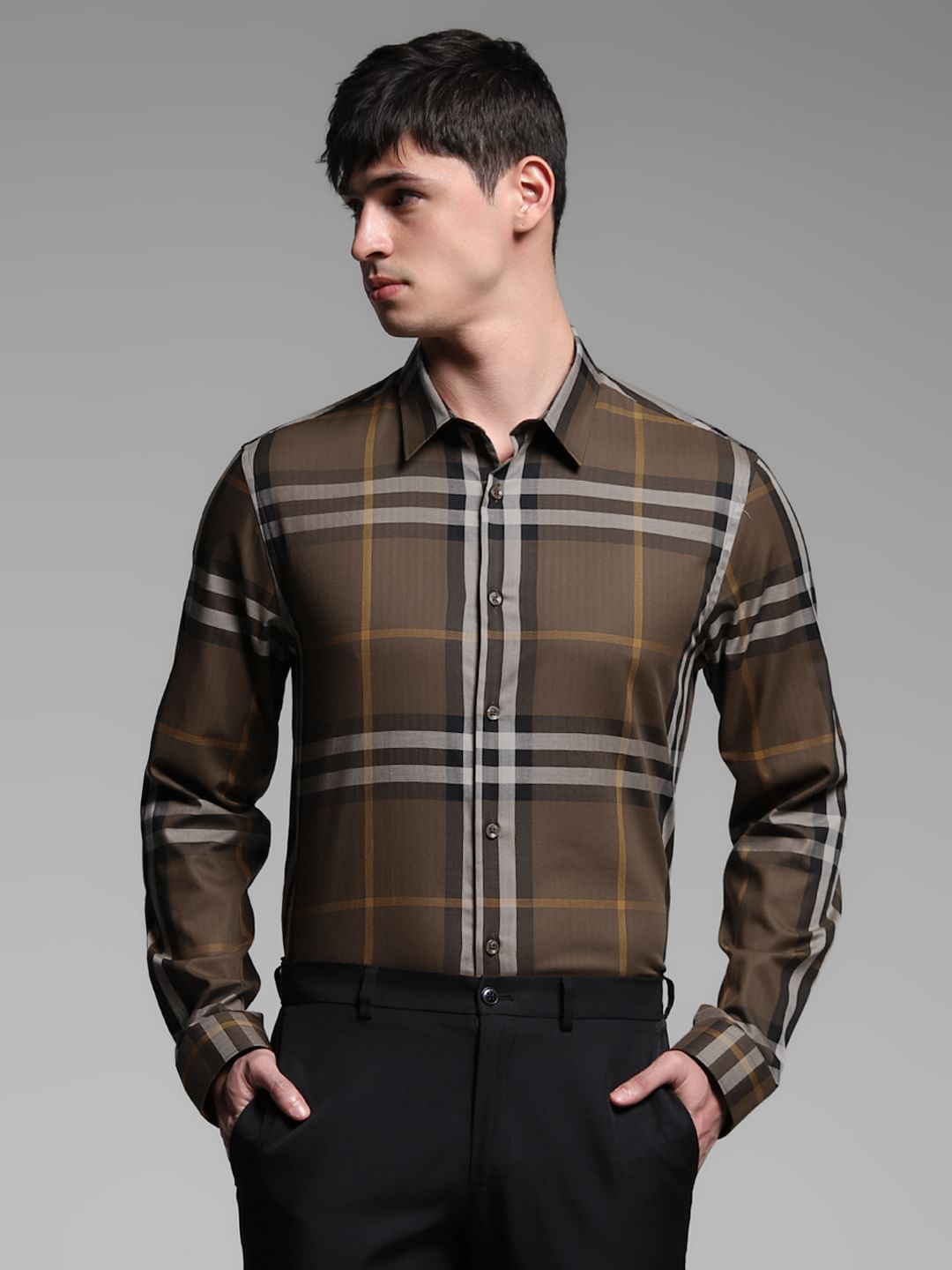 Brown Check Cotton Shirt