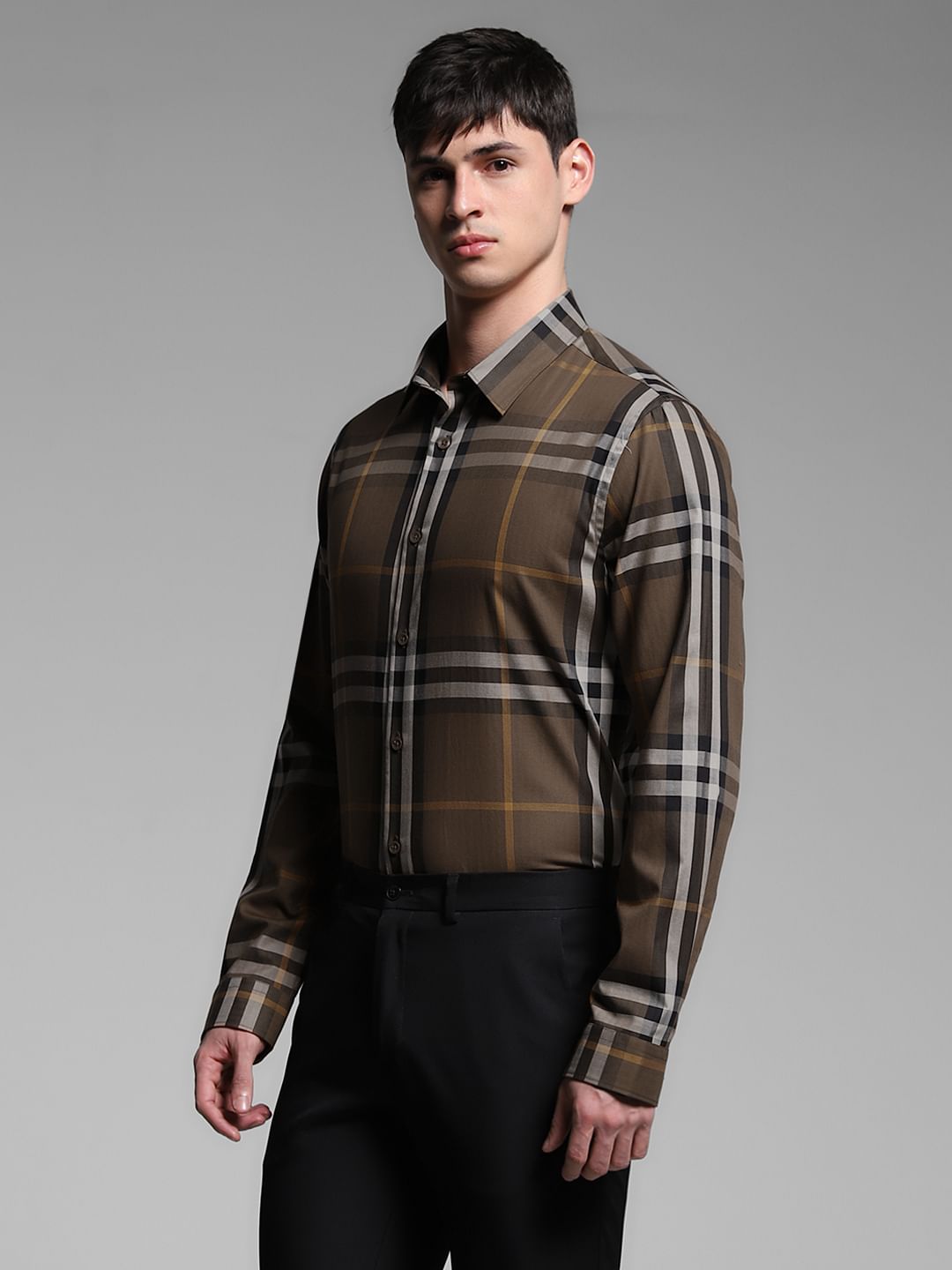 Brown Check Cotton Shirt