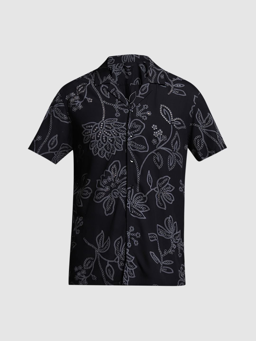 Black Printed Viscose Comfort Fit Shirt