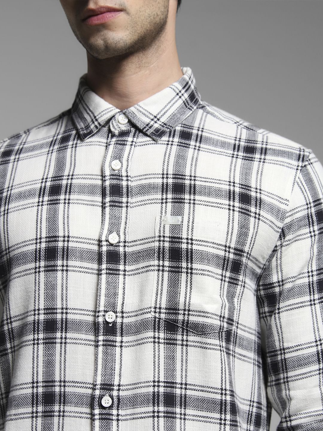 White Check Print Cotton Shirt