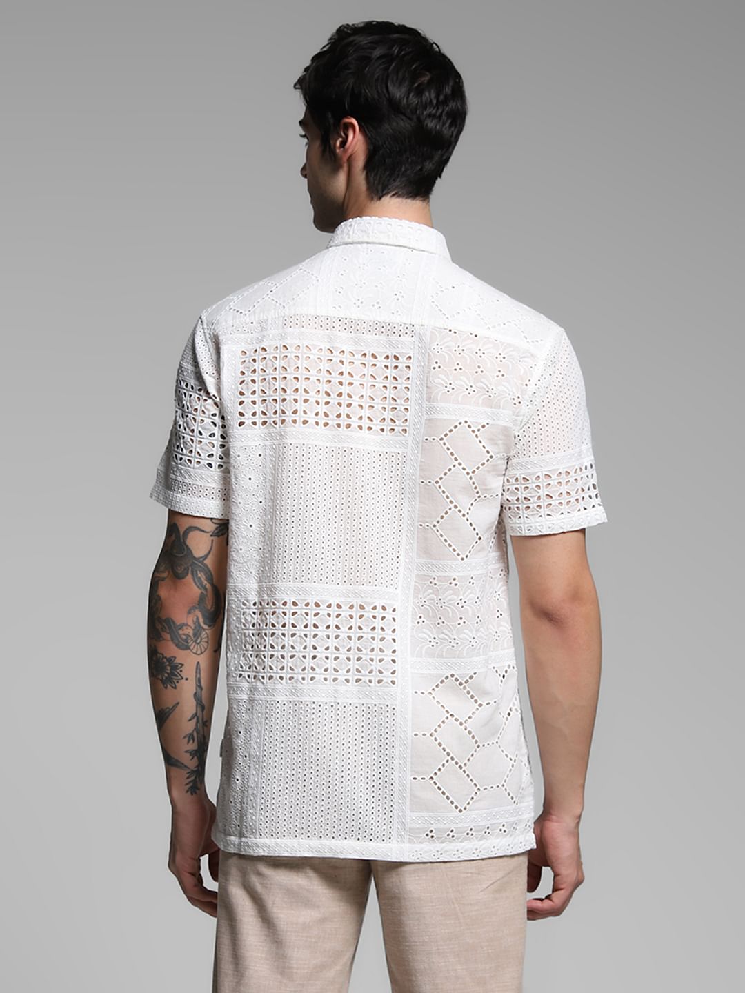 White Schiffli Embroidered Shirt