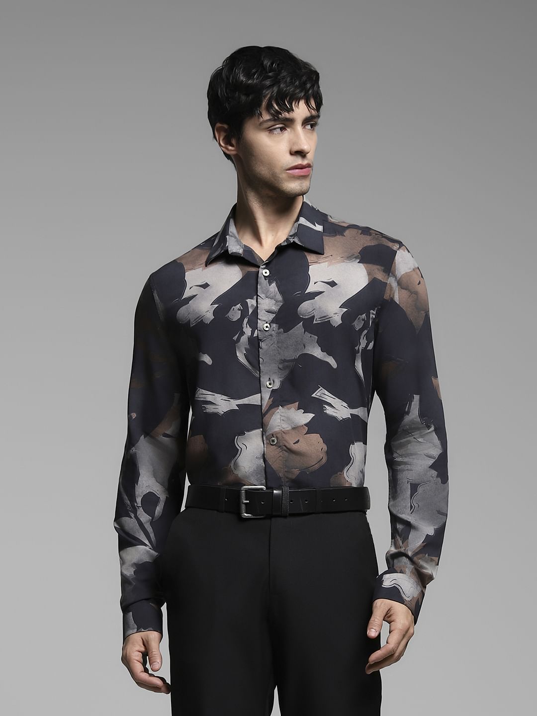 Black Printed Cotton Shirt - S