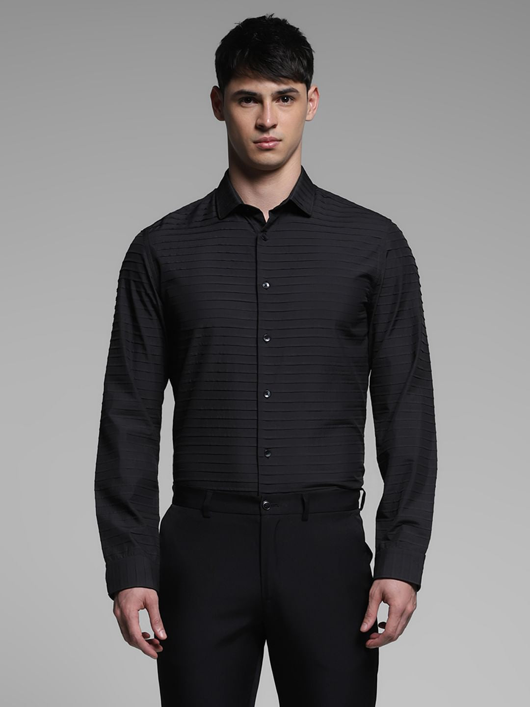 Black Slim Fit Full Sleeves Shirt