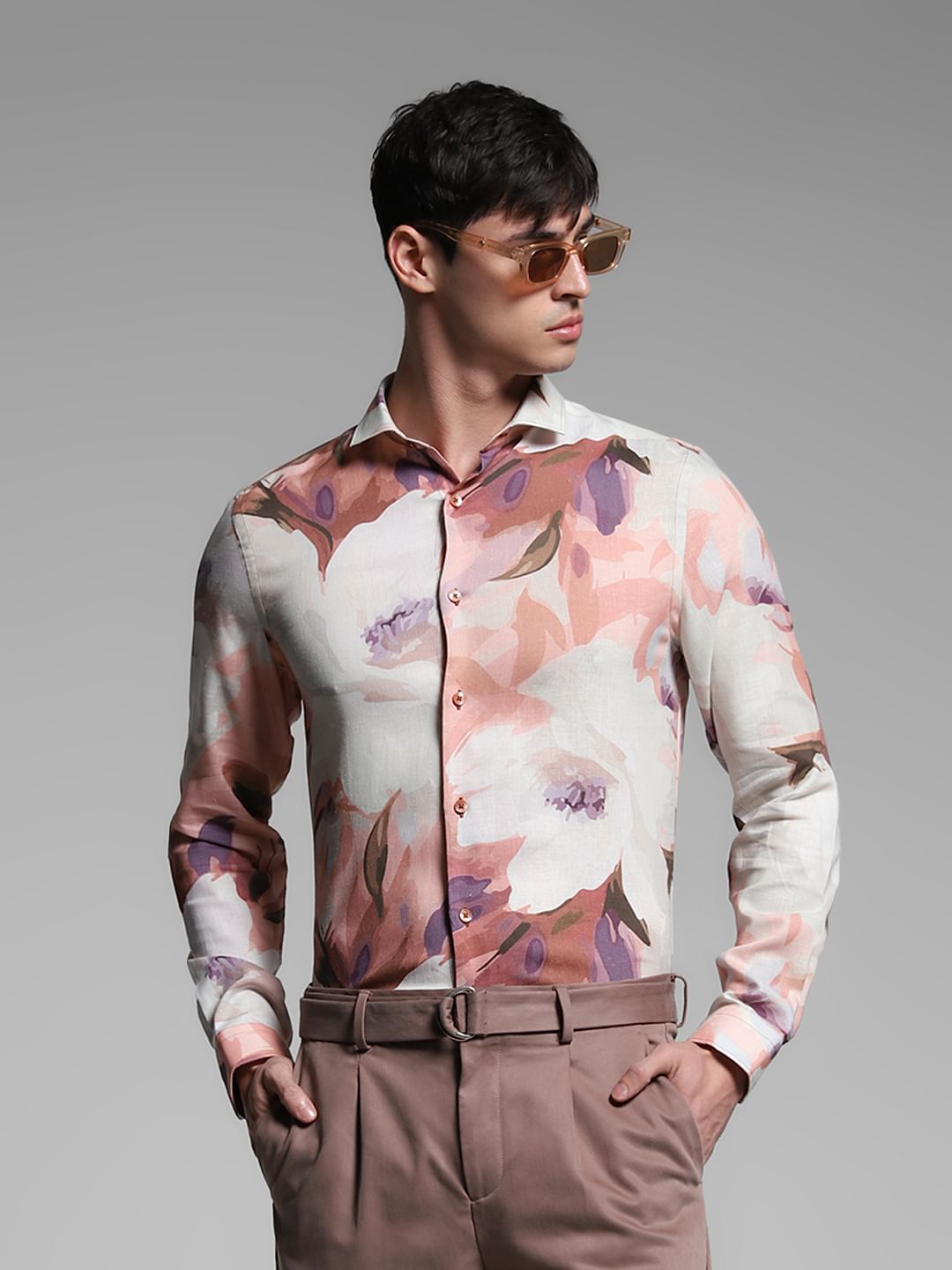 White Printed Cotton Shirt - L