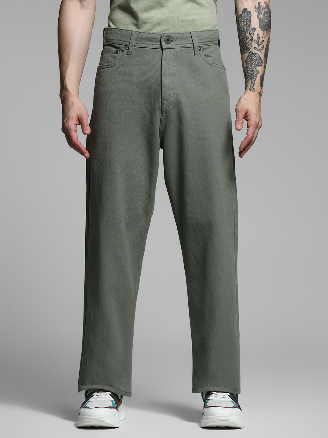 Dark Green Mid Rise Pants