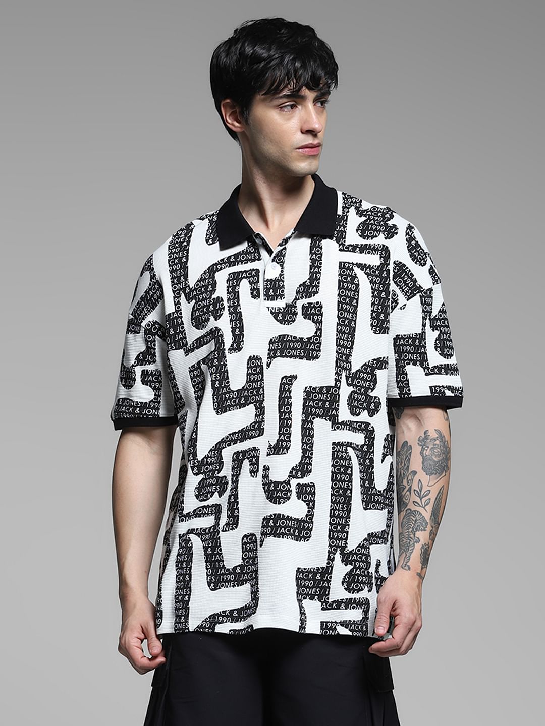 White Logo Print Cotton Polo