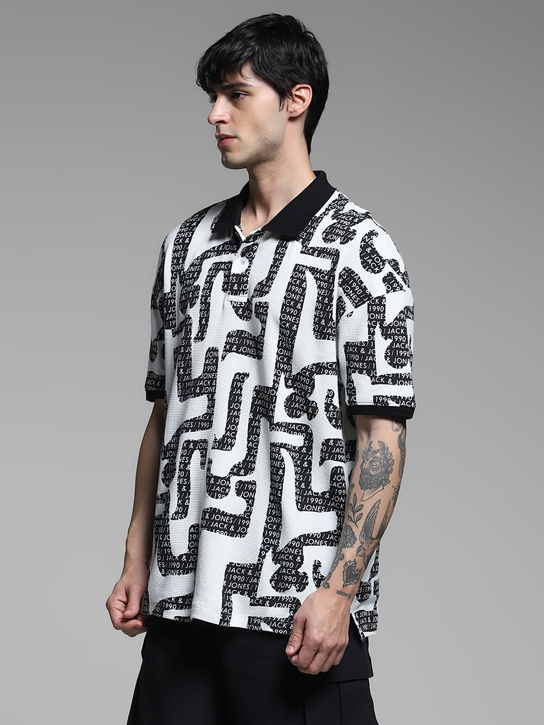 White Logo Print Cotton Polo