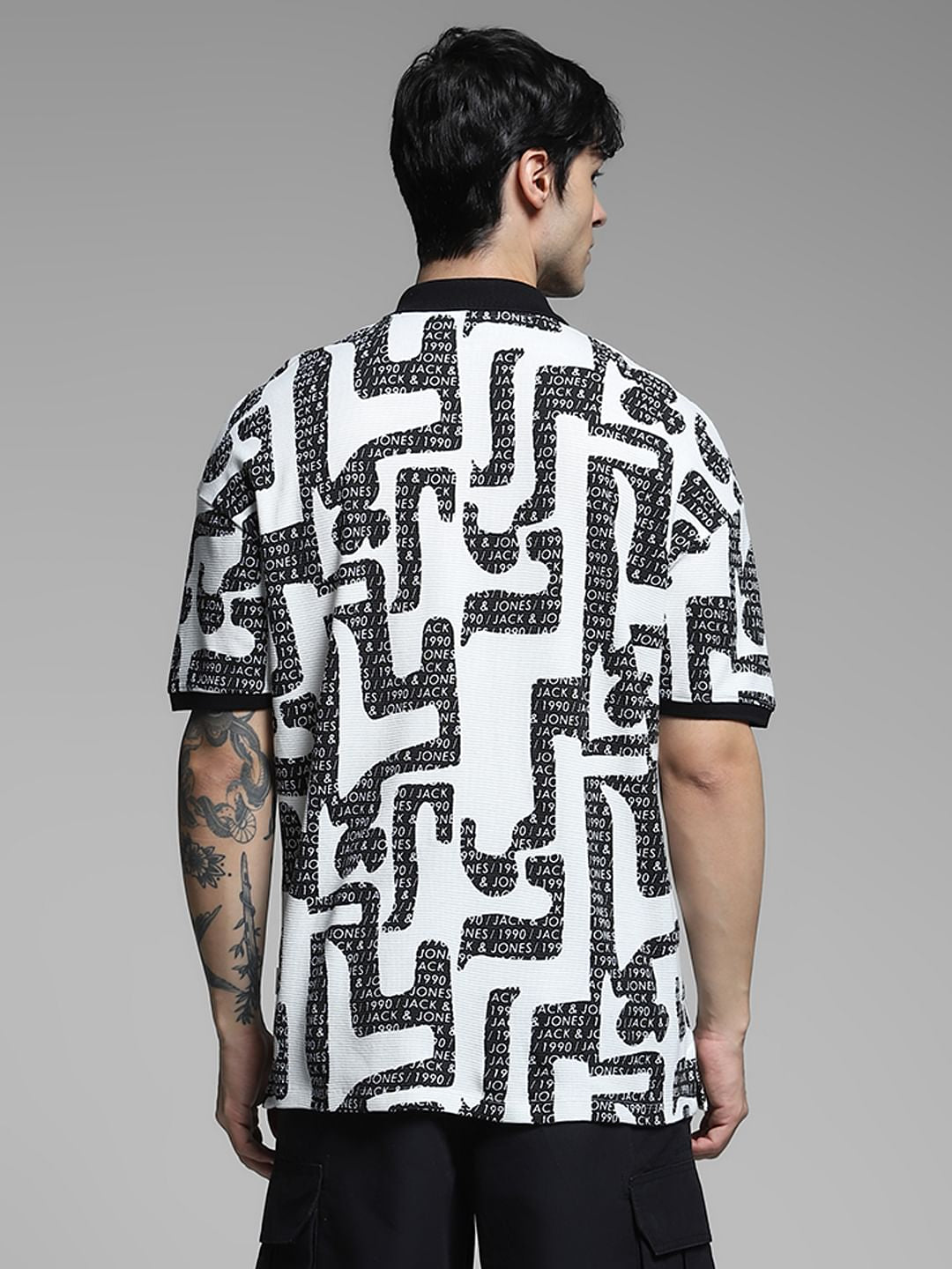 White Logo Print Cotton Polo
