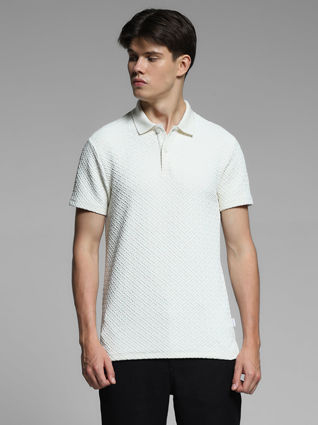Cream Textured Polo T-shirt