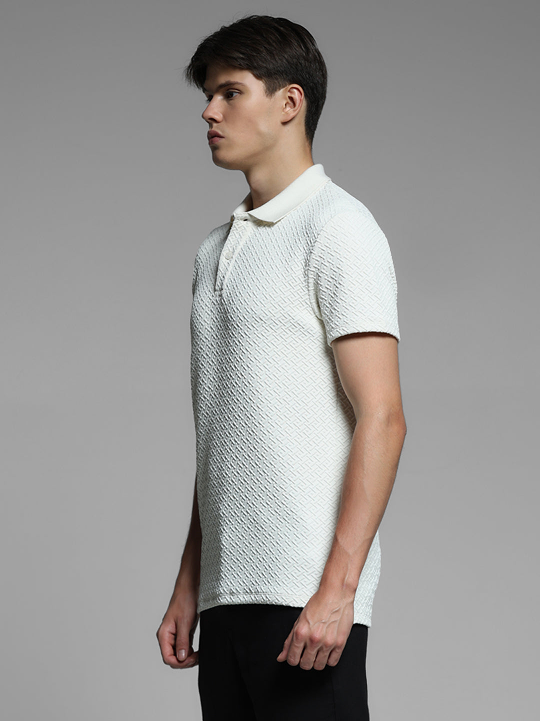 Cream Textured Polo T-shirt