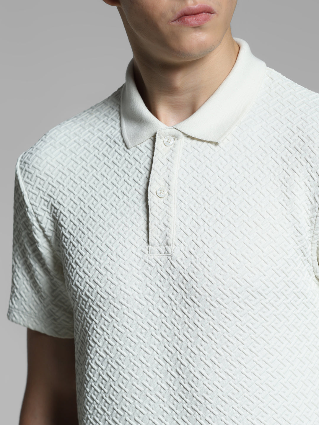 Cream Textured Polo T-shirt