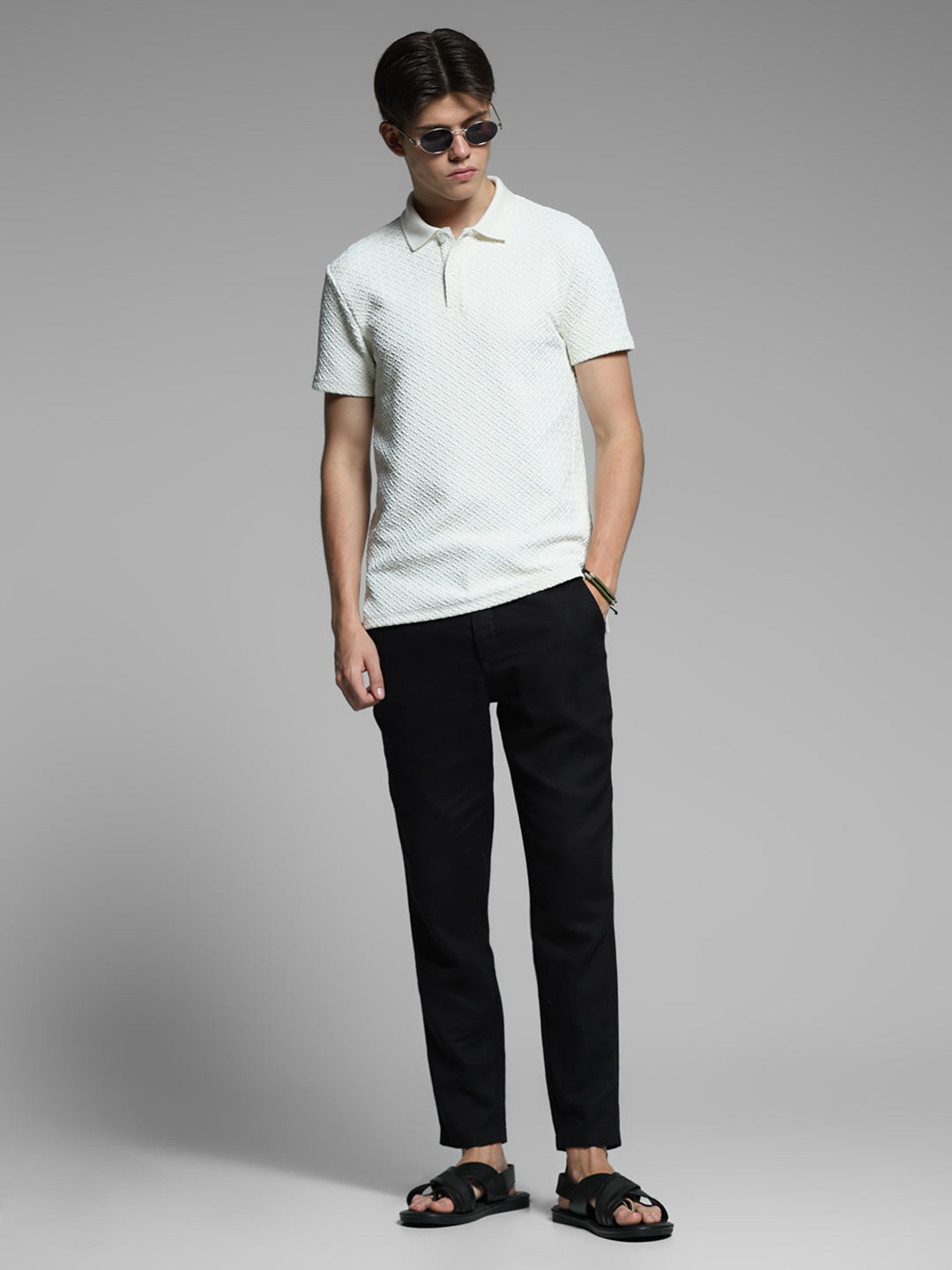 Cream Textured Polo T-shirt