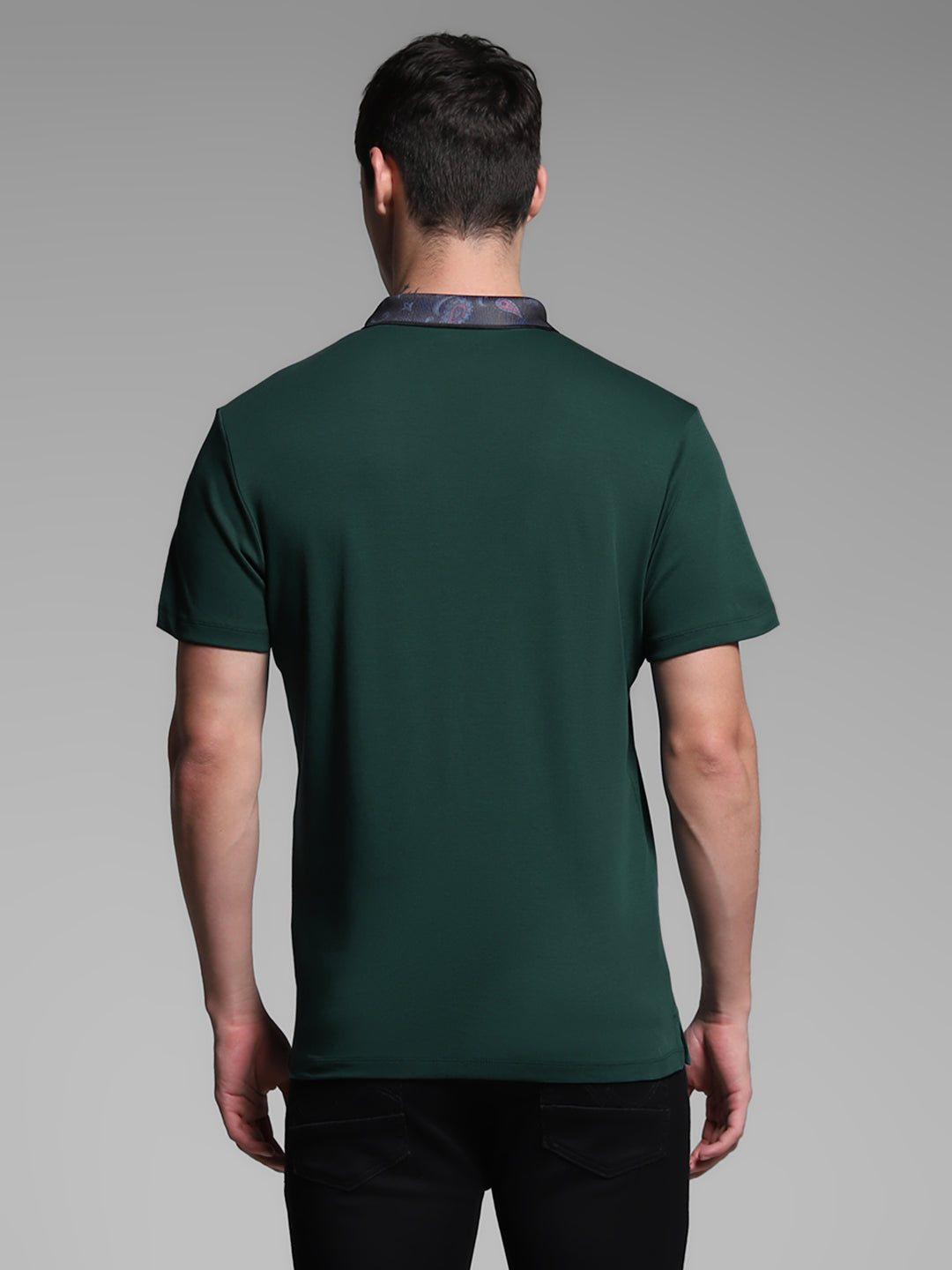 Men's Cotton Polo T-Shirt In Green With Contrast Collar, Regular Fit