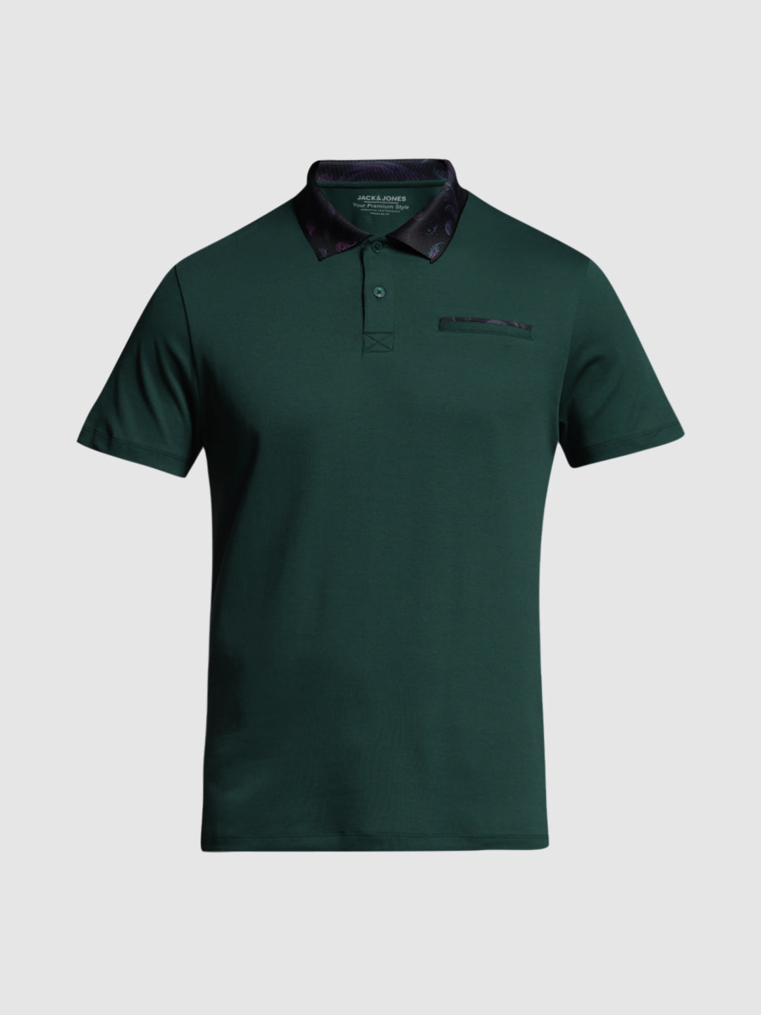 Men's Cotton Polo T-Shirt In Green With Contrast Collar, Regular Fit