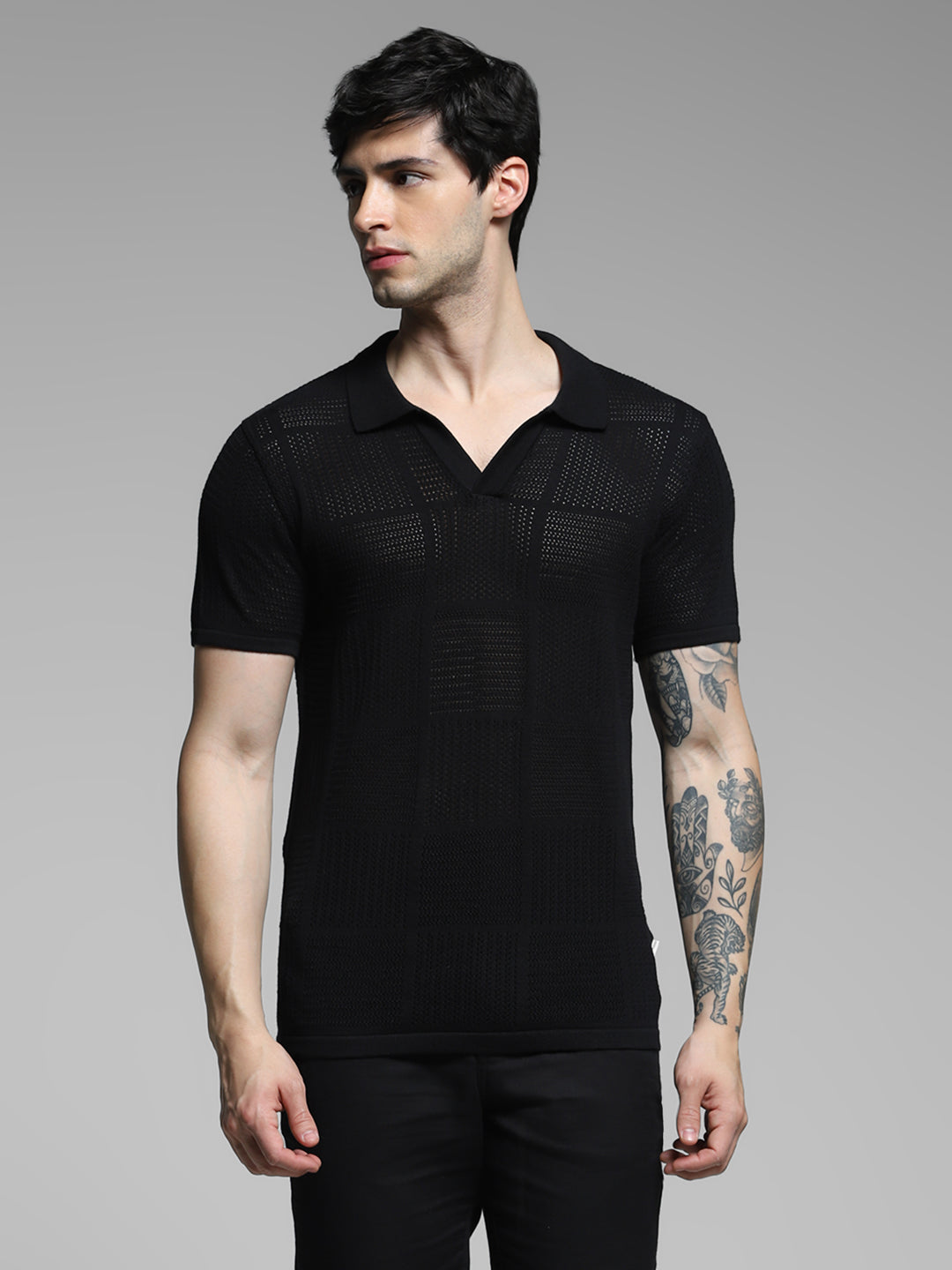 Black Cotton Jacquard Polo