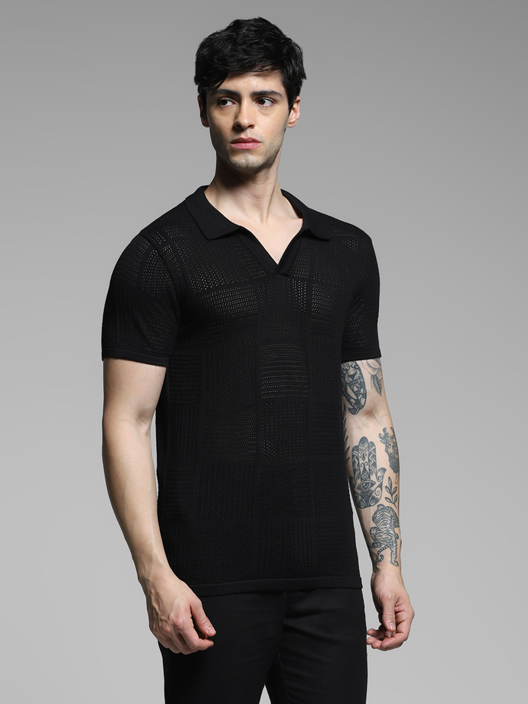 Black Cotton Jacquard Polo