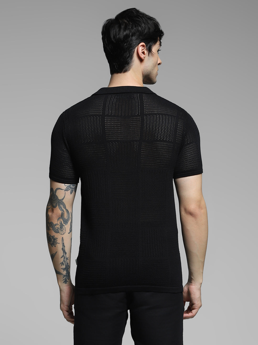 Black Cotton Jacquard Polo