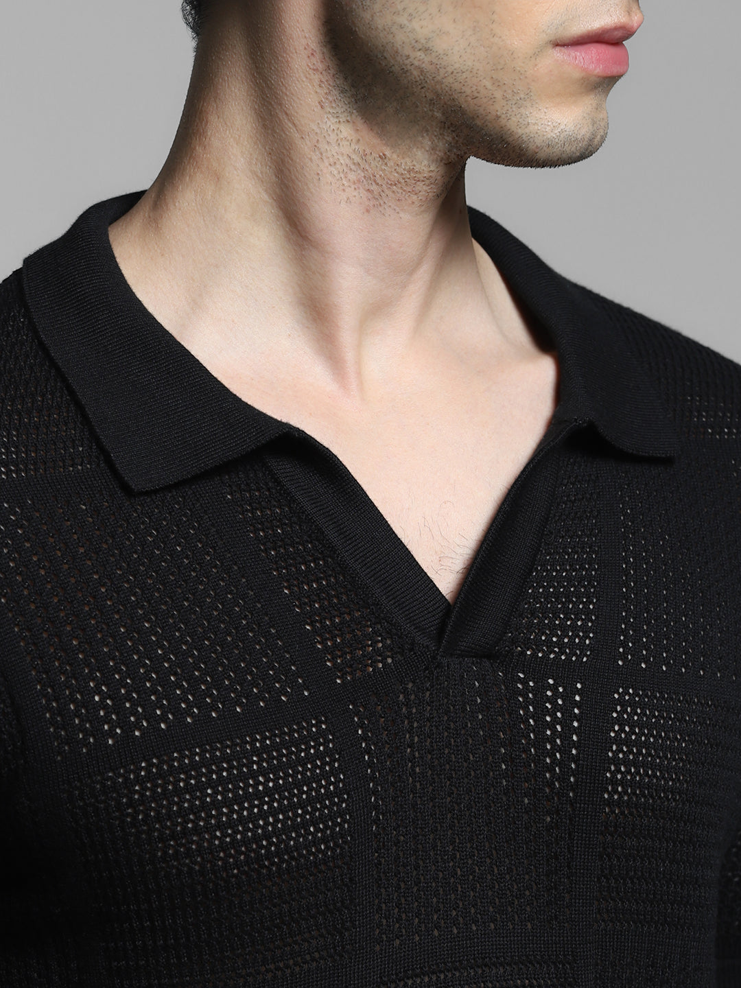 Black Cotton Jacquard Polo