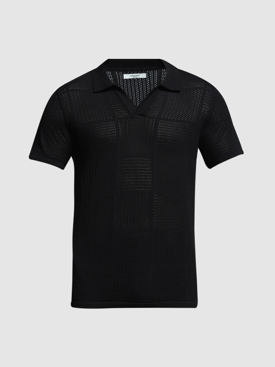 Black Cotton Jacquard Polo