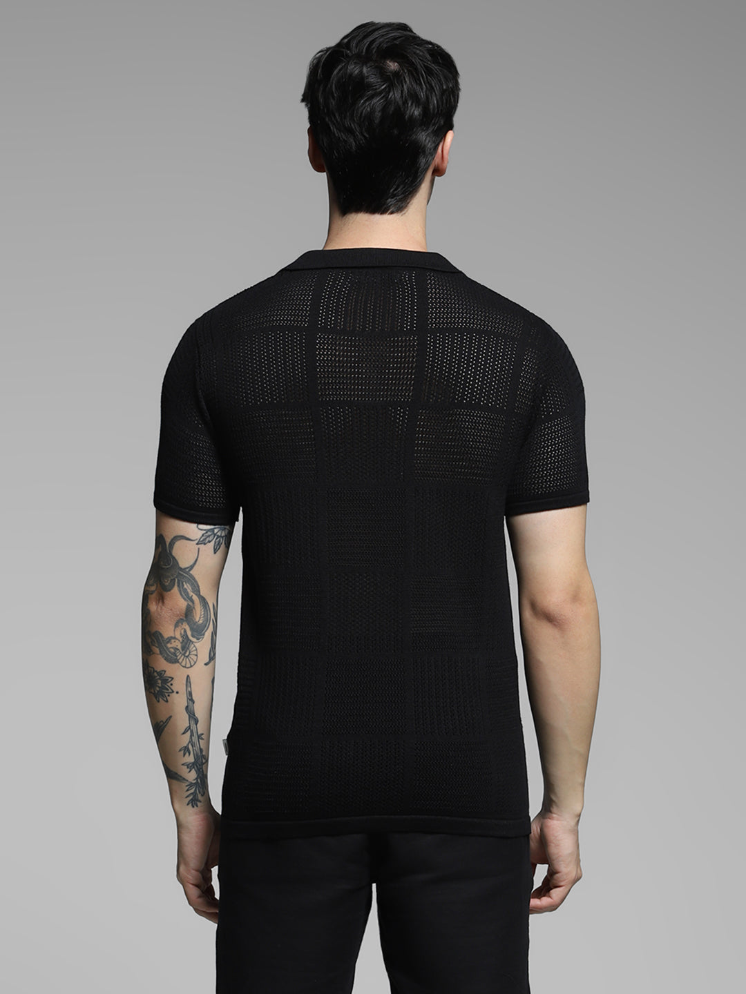 Black Cotton Jacquard Polo