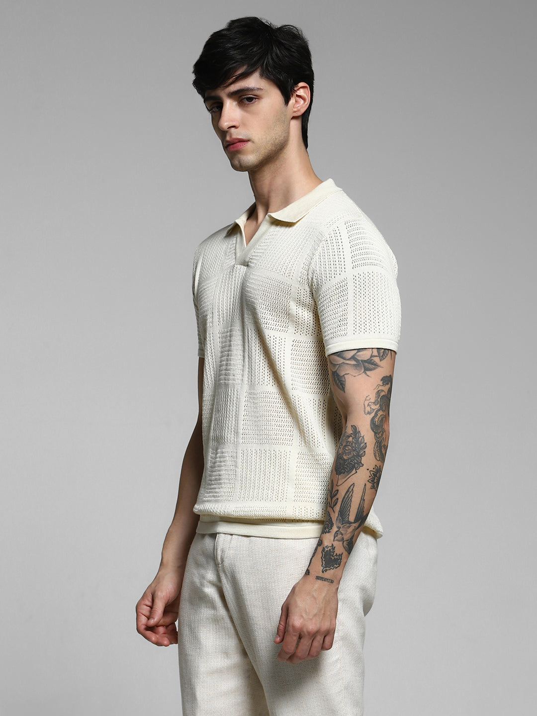 White Cotton Jacquard Polo