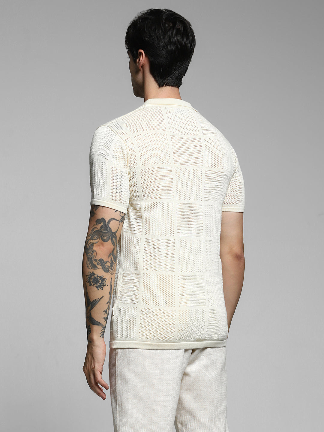 White Cotton Jacquard Polo