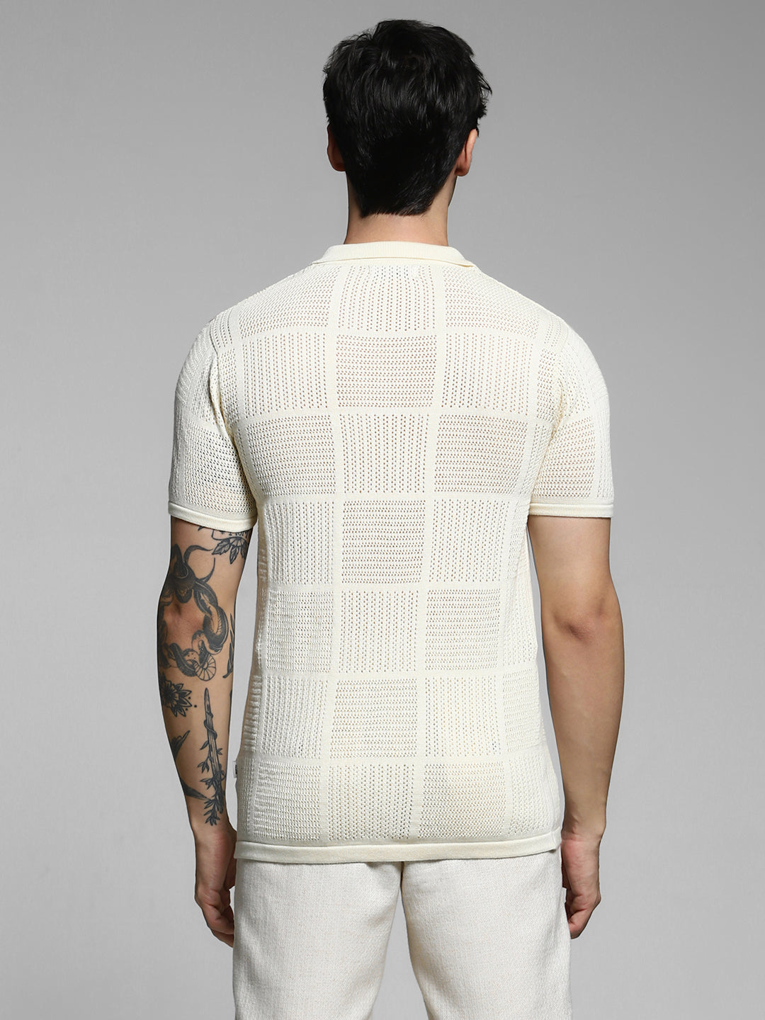 White Cotton Jacquard Polo