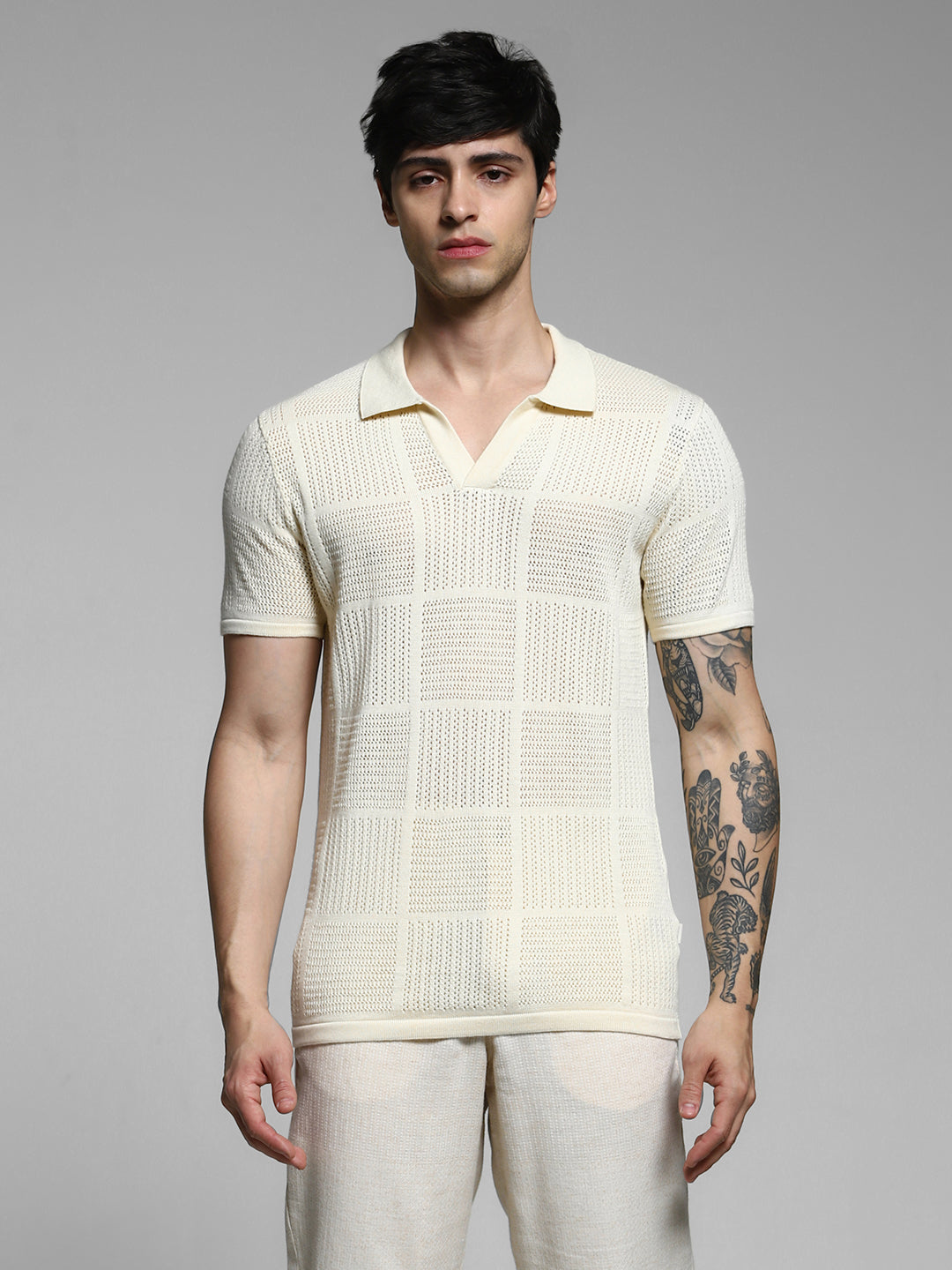 White Cotton Jacquard Polo