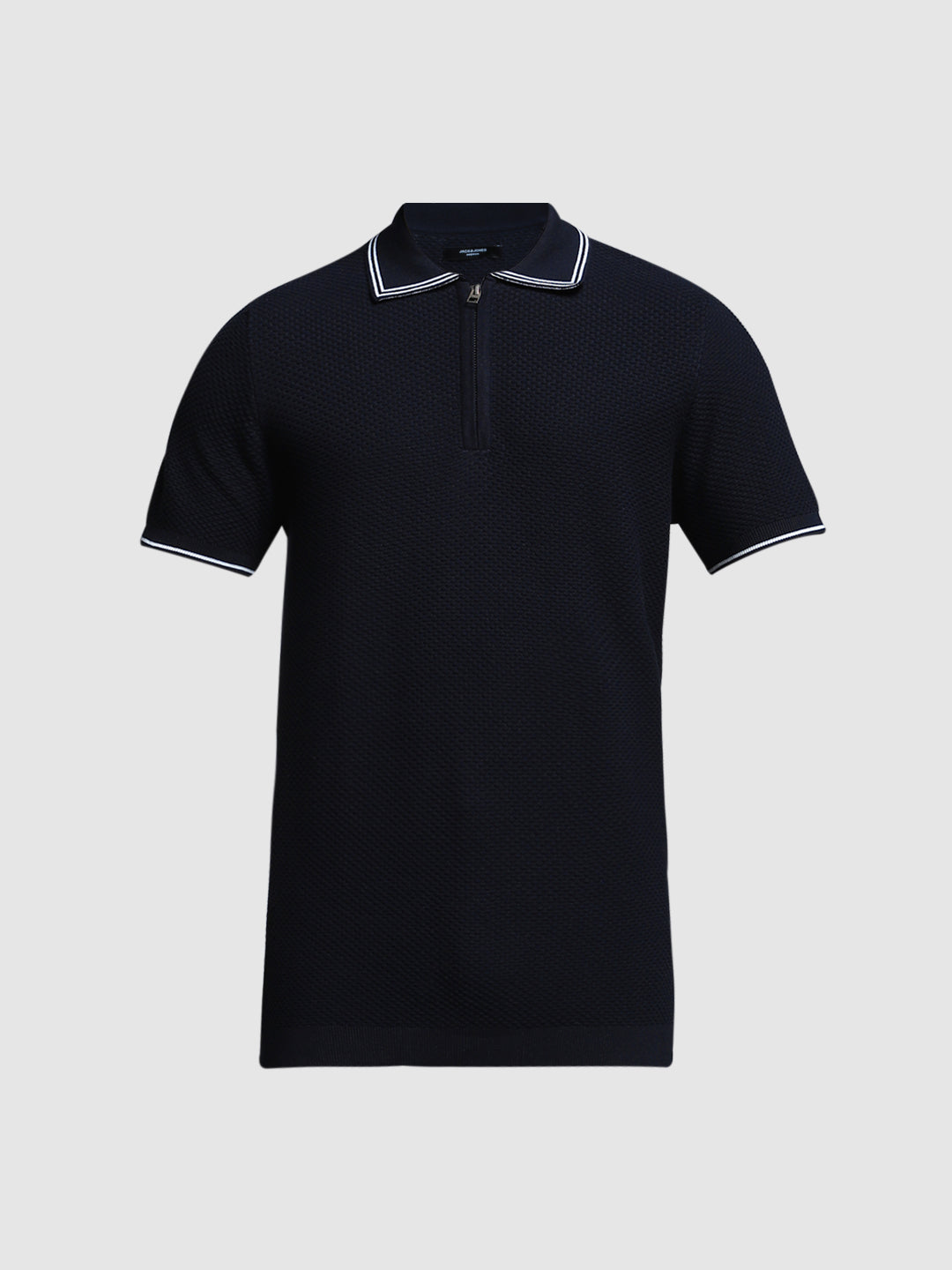 Navy Blue Cotton Jacquard Polo
