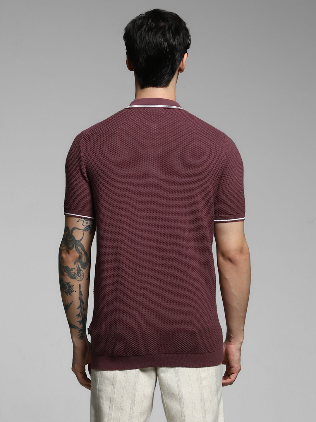 Dark Plum Cotton Jacquard Polo