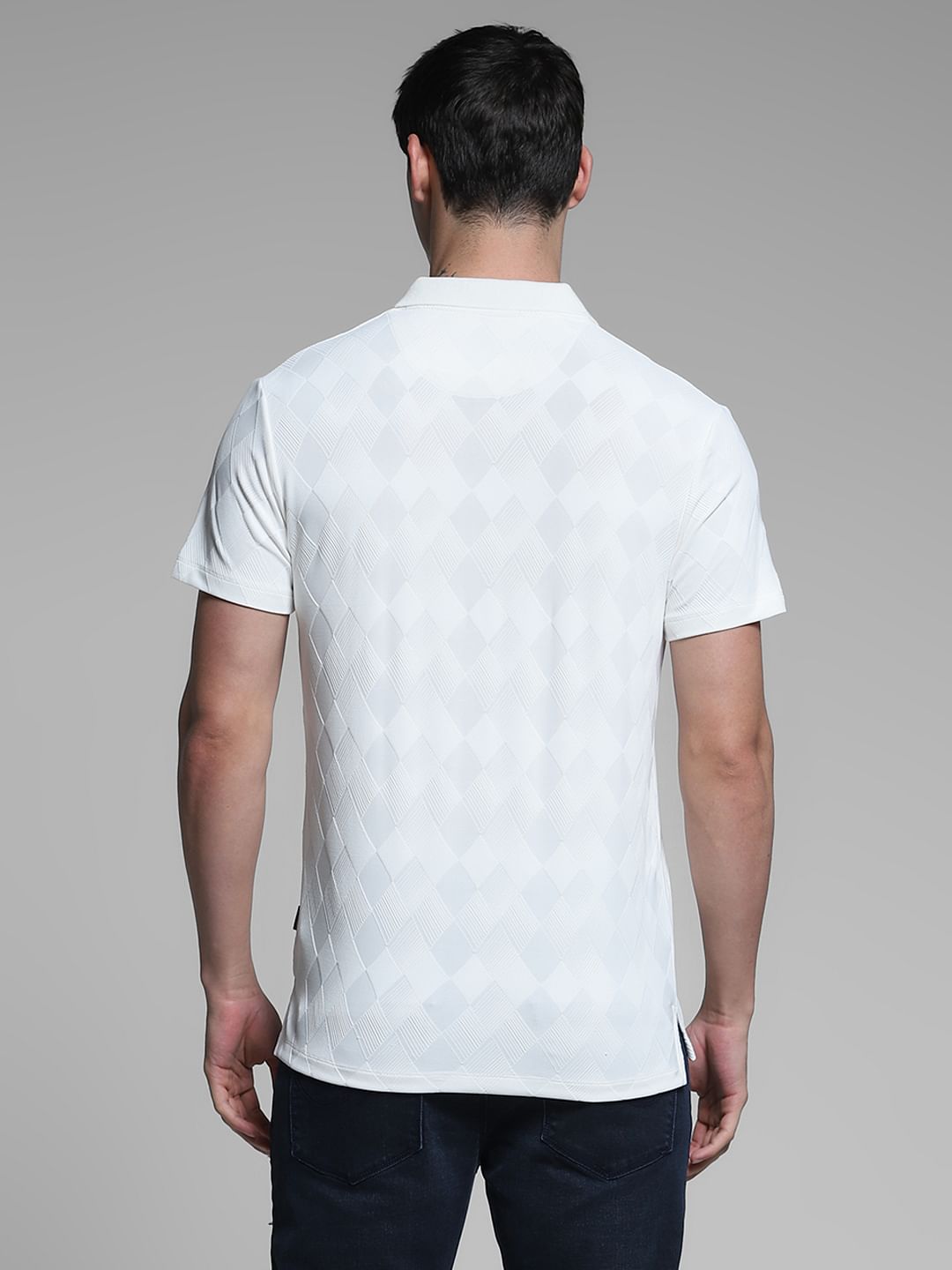 White Textured Zip-Up Polo