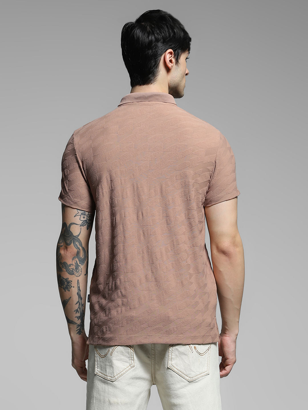 Brown Textured Zip Detail Polo