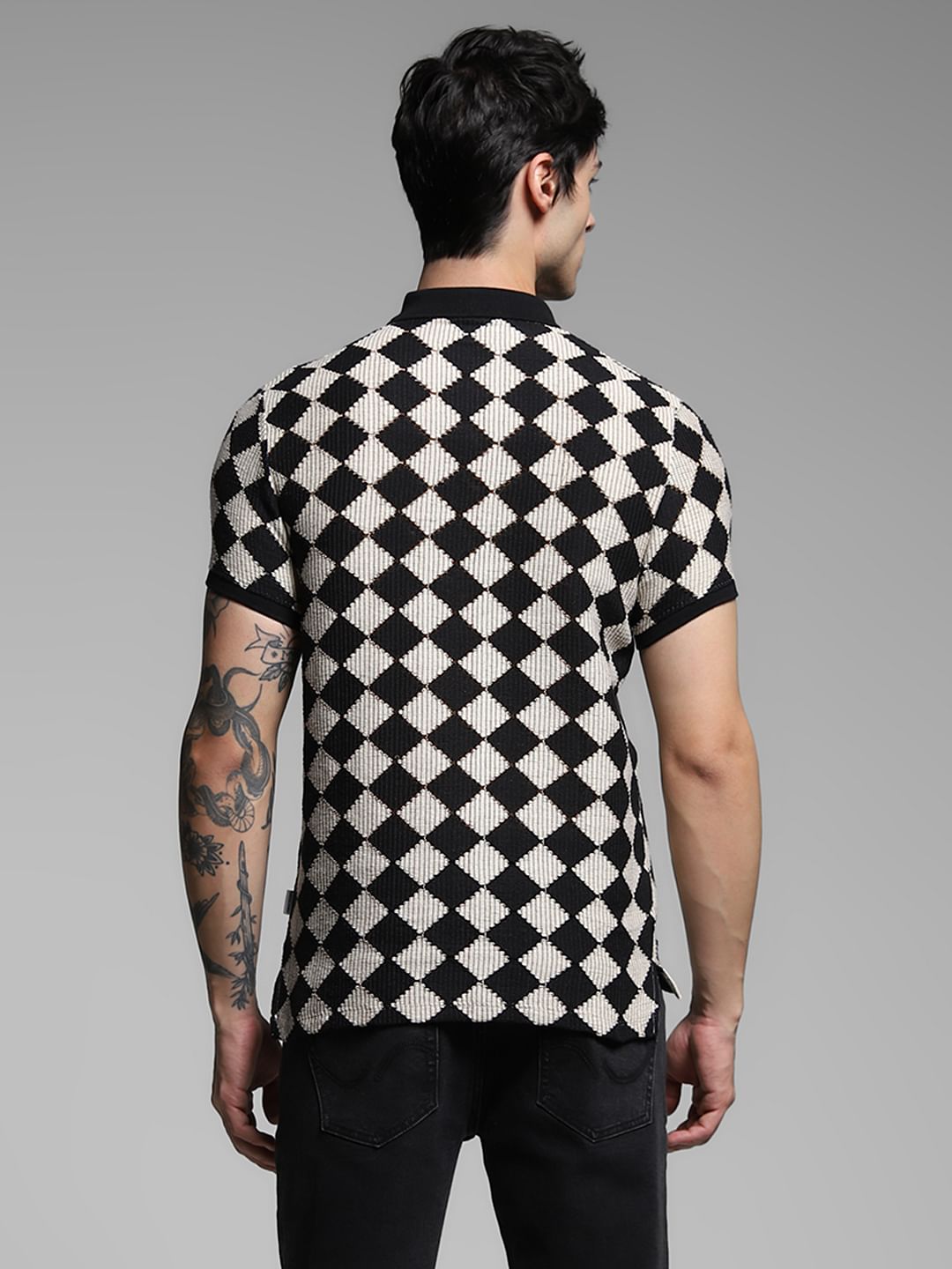 Black Abstract Print Jacquard Polo
