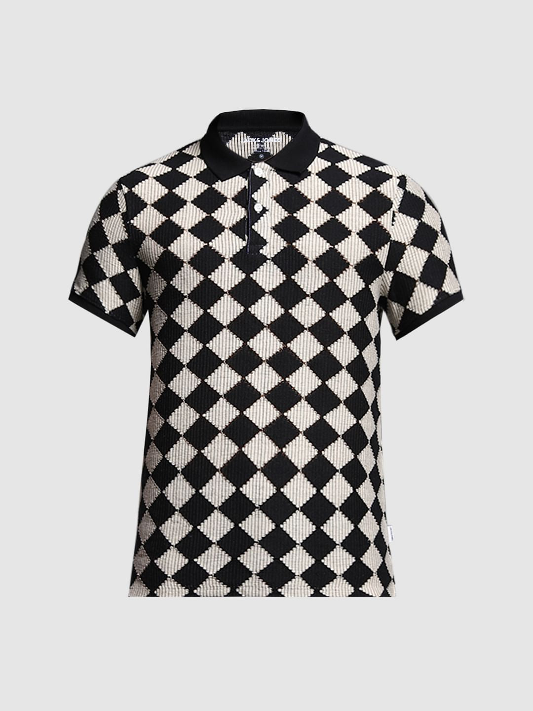 Black Abstract Print Jacquard Polo